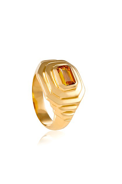 Anel Degraus Mindinho Citrino Dourado Maria Frering - Dourado