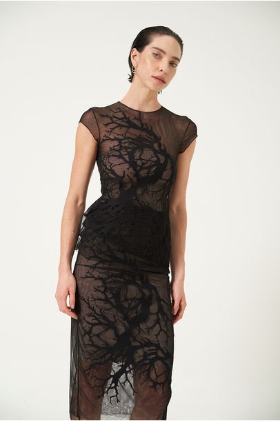 Blusa Árvore Com Mangas De Tule Gloria Coelho - Preto