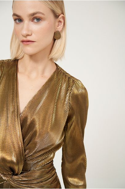 Vestido Pieghattato Vic - Dourado