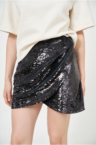 Mini Saia Paillettes Vic - PRETO