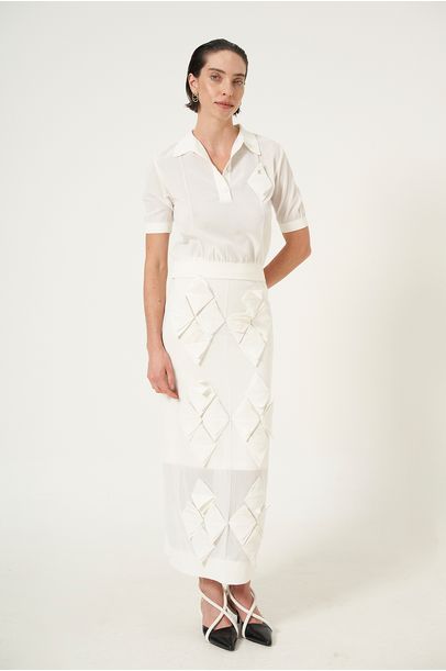 Saia Tricot Origami Organza Coven -  BRANCO