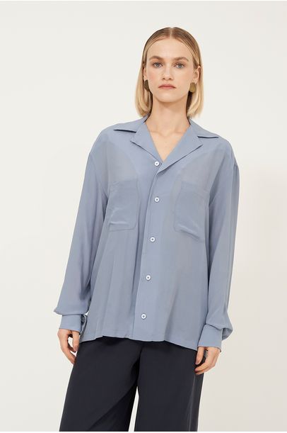 Camisa Seda ML Easy Egrey - AZUL