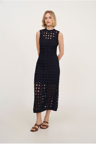 Vestido Tricot Tiras Tramadas Marinho Coven - Marinho
