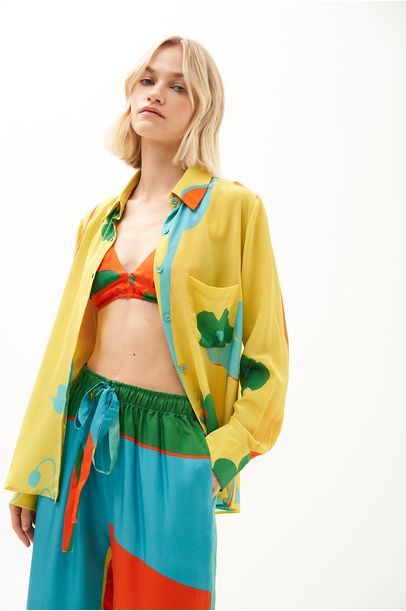 Camisa Ml Amarelo Marina Cecchi - MULTICOLORIDO