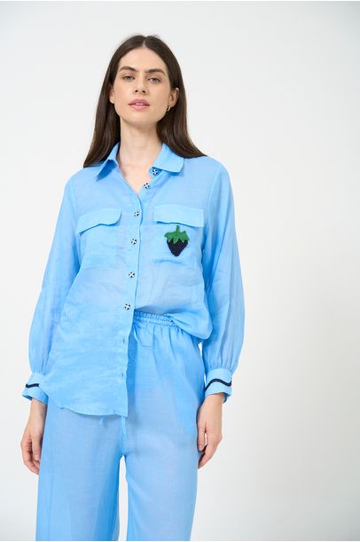Camisa Voil Linho Bordado Missinclof - AZUL