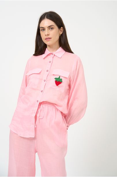 Camisa Voil Linho Bordado Missinclof - ROSA