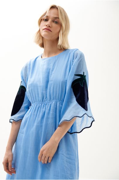 Vestido Linho Bordado Missinclof - AZUL