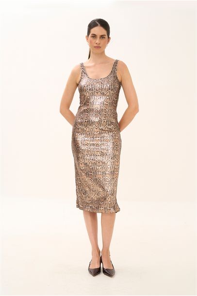 Vestido Midi Laminado Snake Sandy Nk - MULTICOLORIDO