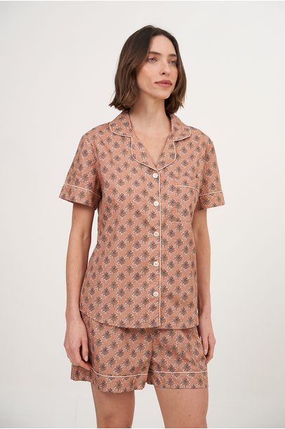 Pijama Curto Palmeira Terracota Anotheroom - Multicolorido