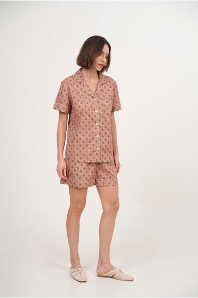 Pijama Curto Palmeira Terracota Anotheroom - Multicolorido