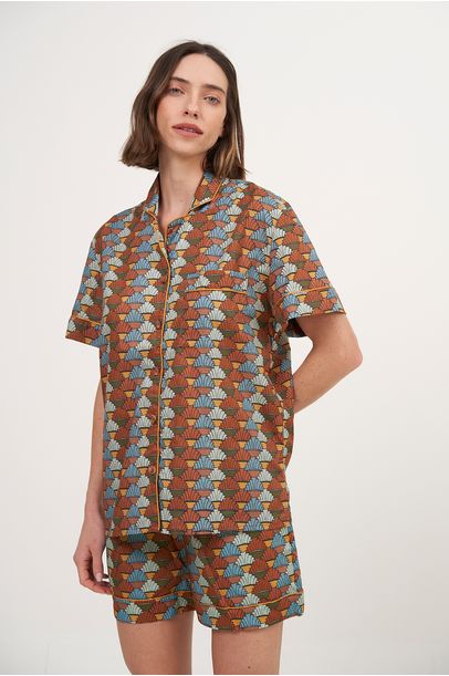 Pijama Curto Geométrico Vintage Anotheroom - Multicolorido