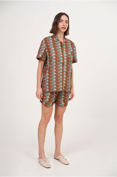 Pijama Curto Geométrico Vintage Anotheroom - Multicolorido