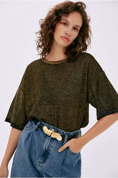 Blusa Mc Oversize Lurex Gig - DOURADO