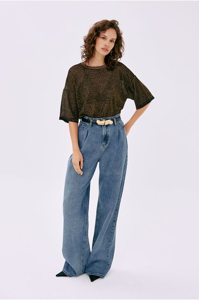 Blusa Mc Oversize Lurex Gig - DOURADO