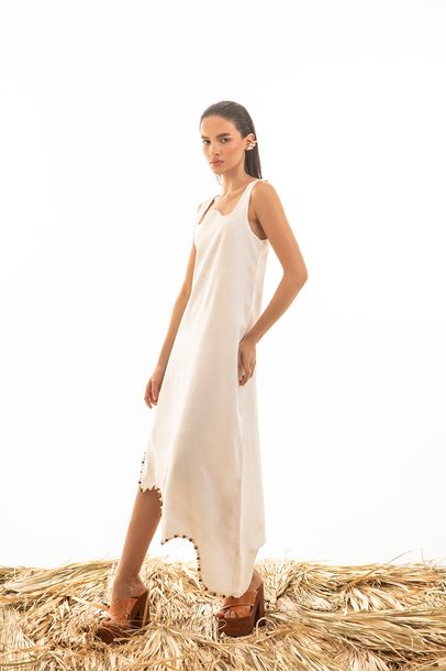 Vestido Ondas Bordado Off White Rebeca Sampaio - Off White