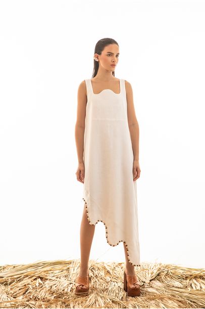Vestido Ondas Bordado Off White Rebeca Sampaio - Off White
