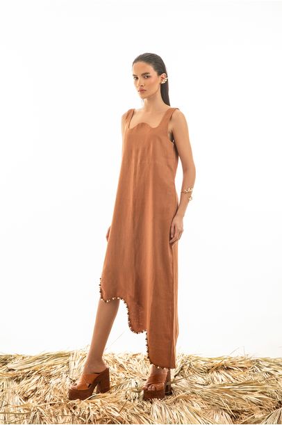 Vestido Ondas Bordado Terracota Rebeca Sampaio - Terracota