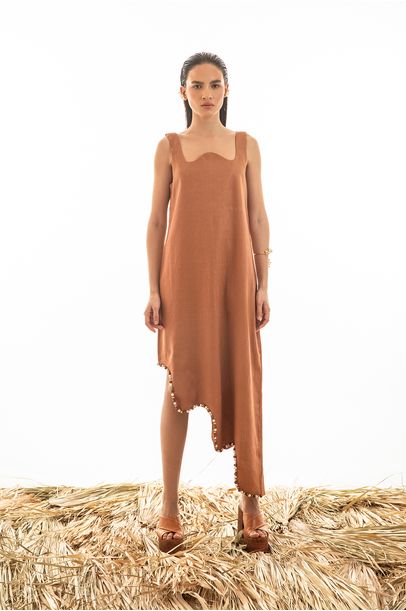 Vestido Ondas Bordado Terracota Rebeca Sampaio - Terracota