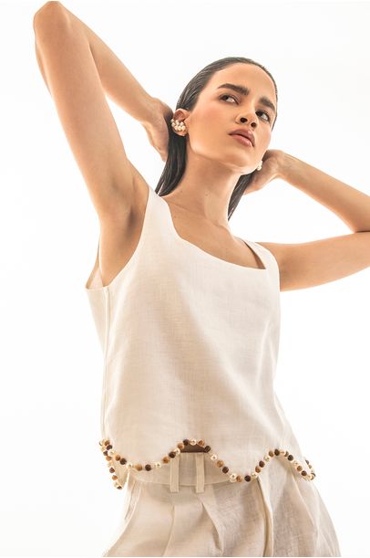 Blusa Ondas Off White Rebeca Sampaio - Off White