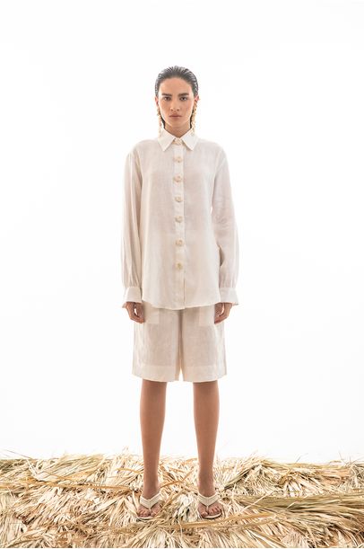 Camisa Linho Crochê Rebeca Sampaio - Off White