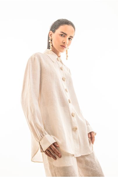 Camisa Linho Crochê Rebeca Sampaio - Off White