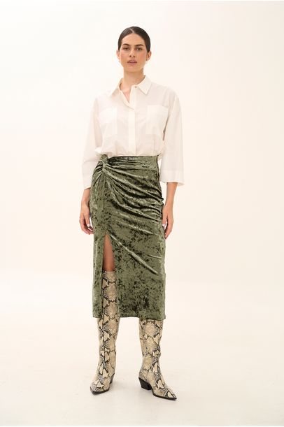 Saia Midi Veludo Stains Taci Nk - VERDE