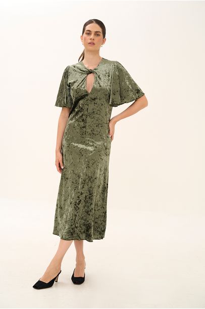 Vestido Midi Veludo Stains Triz Nk - VERDE
