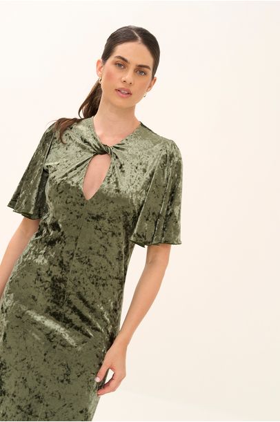 Vestido Midi Veludo Stains Triz Nk - VERDE