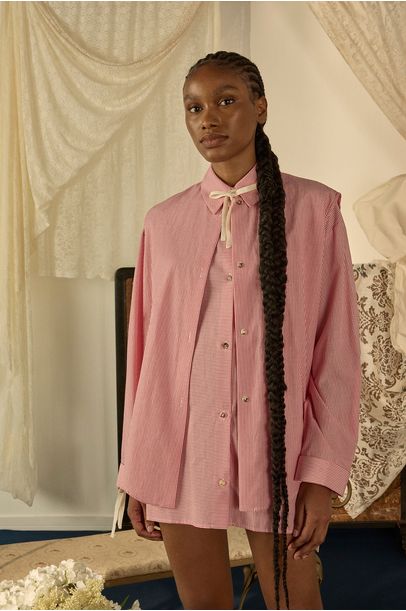 Camisa Ml Camisaria Mix Paula Raia - ROSA