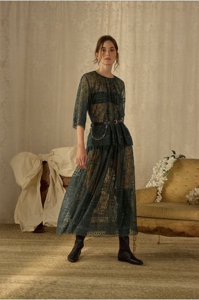 Saia Midi Renda Webb Paula Raia - VERDE