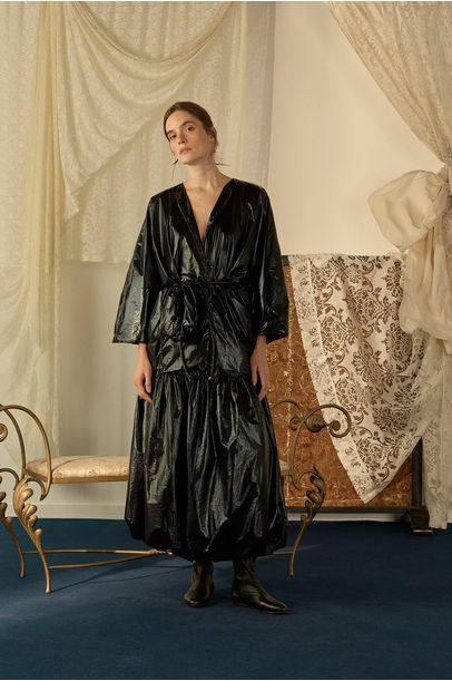Saia Midi Nylon Alumínio Paula Raia - PRETO