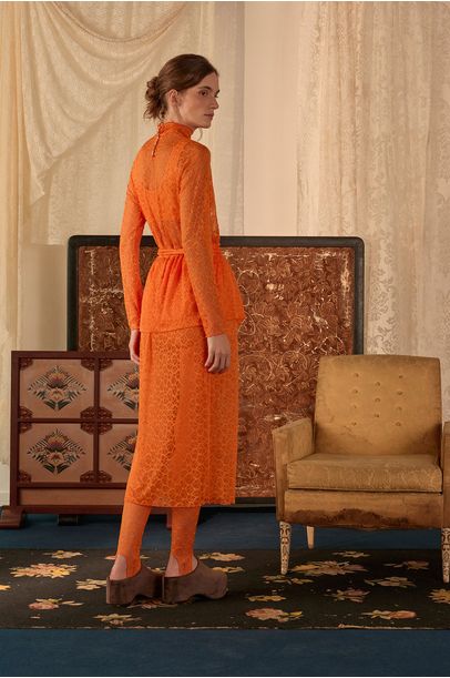 Vestido Midi Renda Elétrons Paula Raia - LARANJA
