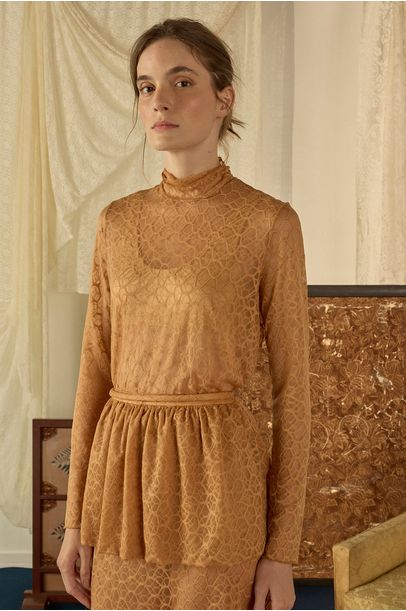 Vestido Midi Renda Elétrons Paula Raia - BEGE