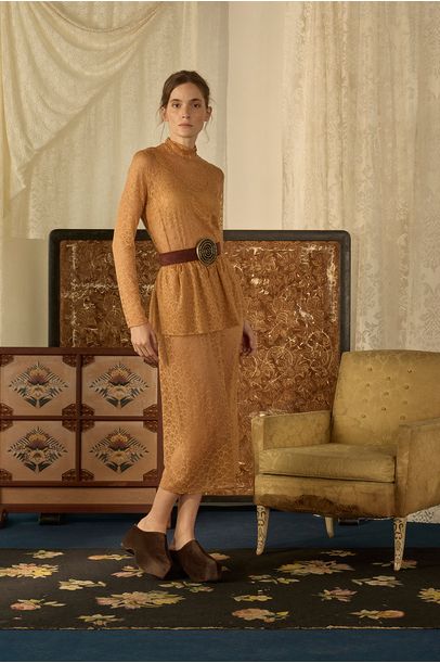 Vestido Midi Renda Elétrons Paula Raia - BEGE