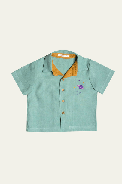 Camisa Astro Linho Laguna Bordado Planeta Oli+Sofi - Azul