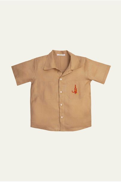Camisa Gil Linho Rami Bordado Macaco Oli + Sofi - Bege