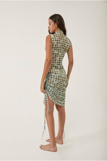Vestido Rolotê Tule Sardinha Verde com Azul Claro com Off/Rosa Lette - Multicolorido