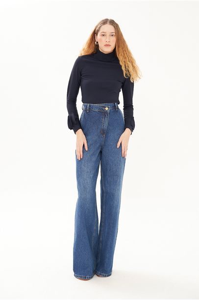 Blusa Ml Tricot Babado Coven - MARINHO