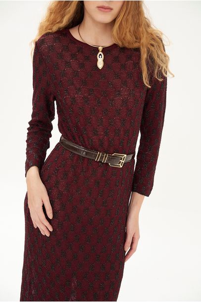 Vestido Midi Franjas Jacquard Gig - VINHO