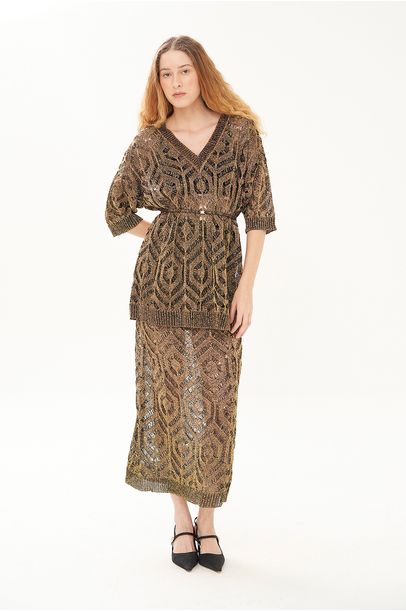 Saia Midi Renda Crisalida Gig - DOURADO