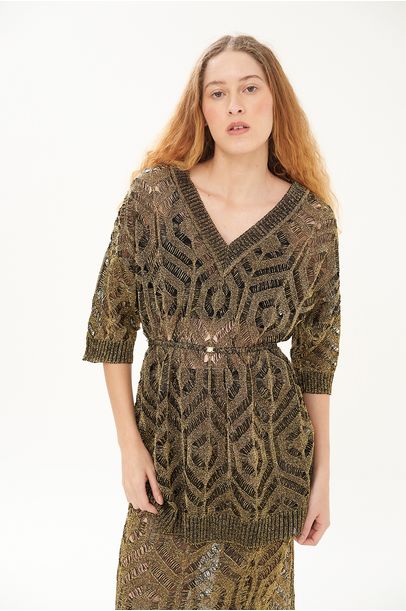 Blusa Ml renda Crisalida Gig - DOURADO