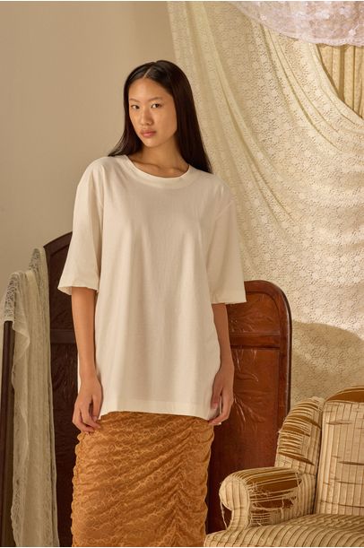 T-Shirt Malha Tinturada Basic Paula Raia - OFF WHITE