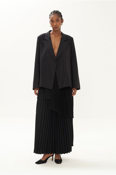 Saia Longa Over Pleats Modem - PRETO