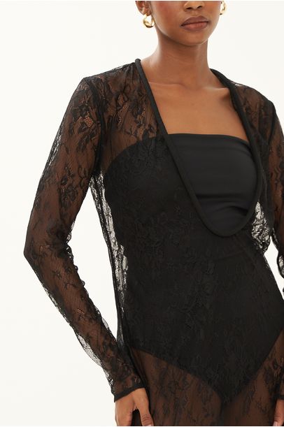 Vestido Longo Renda Adriana Degreas - PRETO