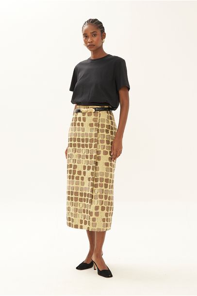 Saia Midi Jacquard Lurex Ceramica Lilly Sarti - AMARELO