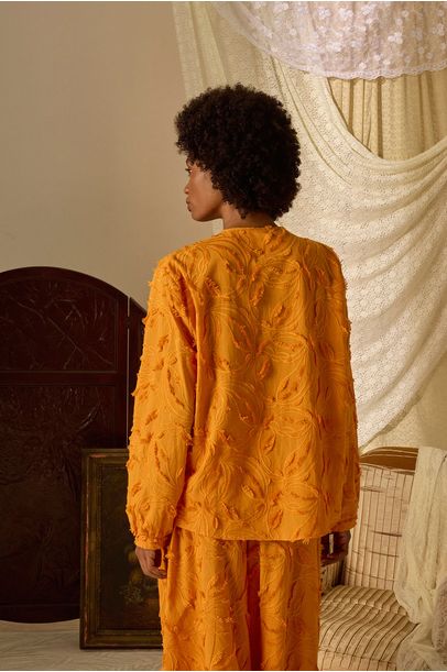 Camisa Ml Cotton Bordado Pompom Paula Raia - AMARELO