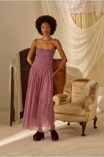 Vestido Longo Renda Webb Paula Raia - LILAS