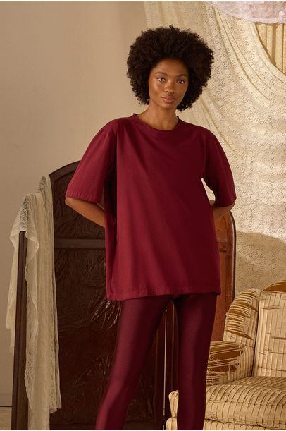 T-Shirt Malha Tinturada Basic Paula Raia - VINHO