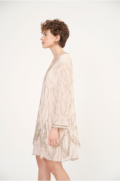 Vestido Rosa Bordado Loop Vintage - Rosa