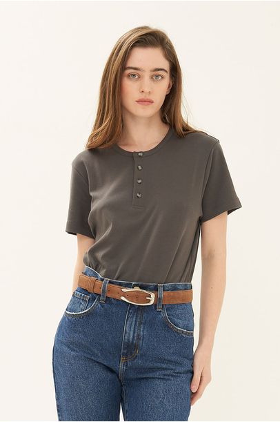 Camiseta Manga Curta Slim Fit Botões Egrey - CINZA